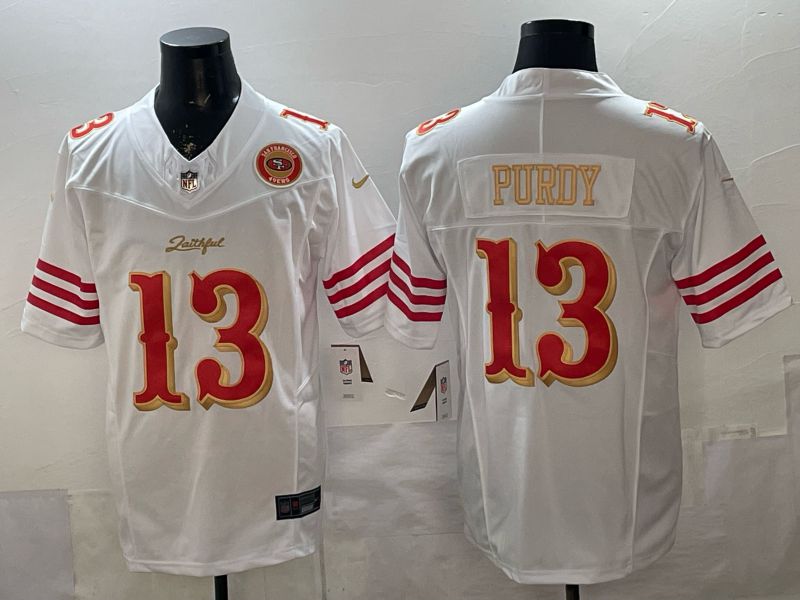 Men 2026 San Francisco 49ers #13 Purdy White Gold 5th generations Nike Limited NFL Jersey style 002